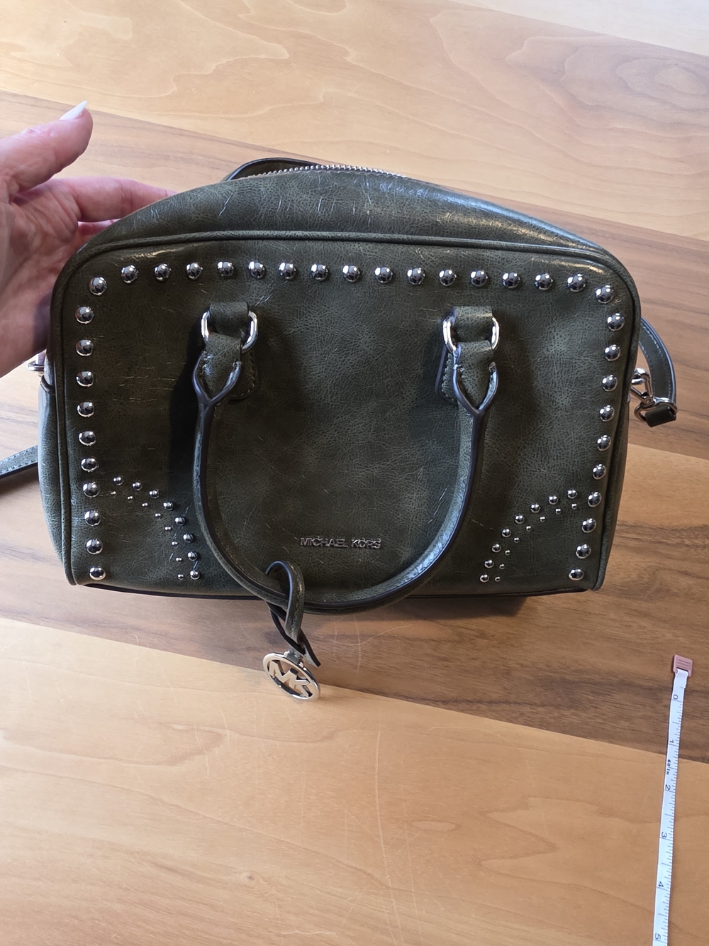 Michael Kors Olive Green Studded Satchel